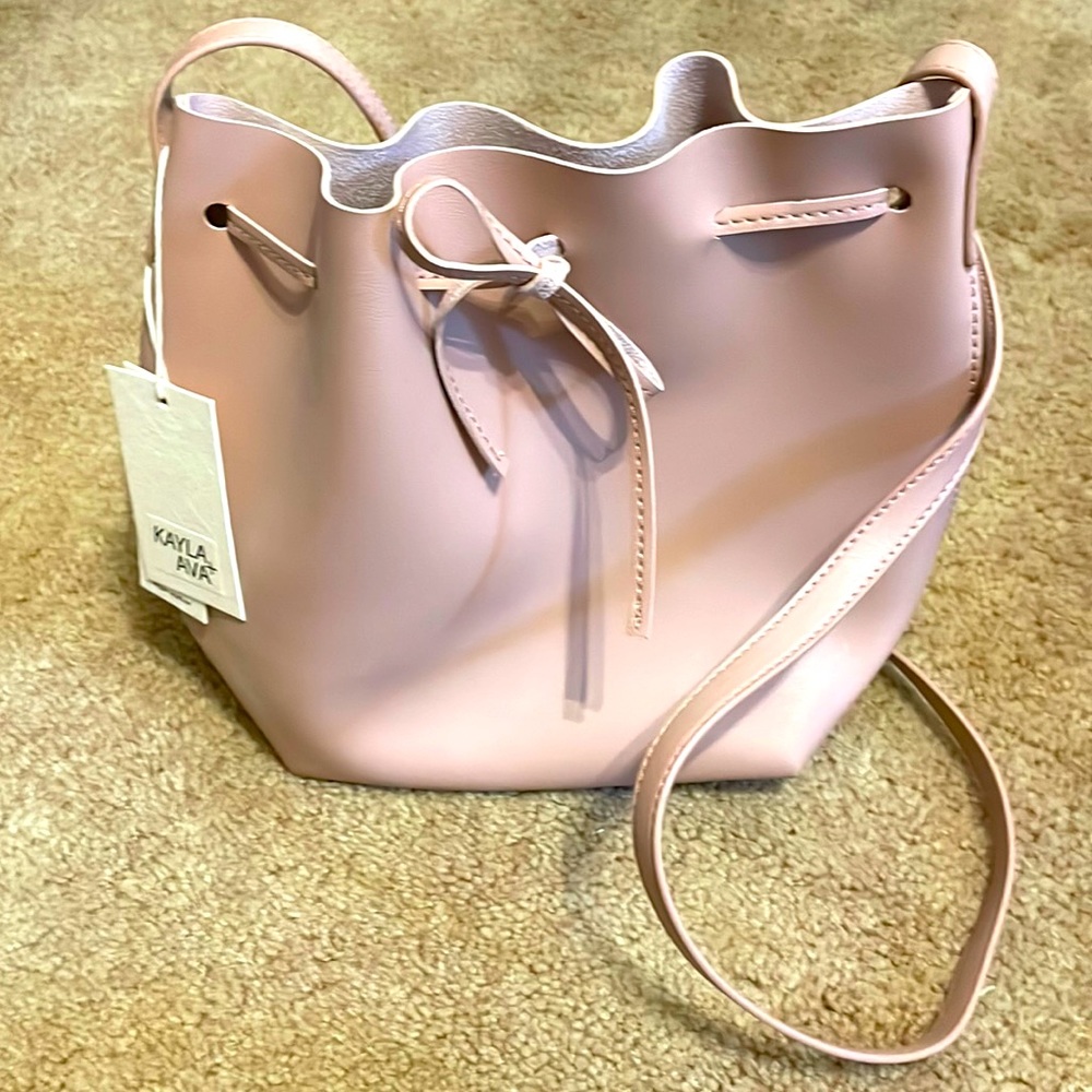 Kayla + Ava Vegan Leather Bow Tie Bucket Bag  Dusty Rose / Pink NWT